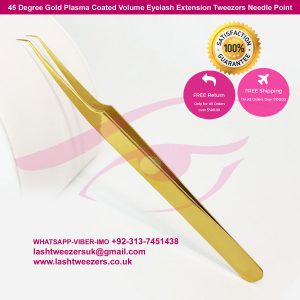 45 Degree Gold Plasma Coated Volume Eyelash Extension Tweezers Needle Point