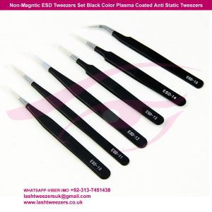 Non-Magntic ESD Tweezer Set Black Color Plasma Coated Anti Static Tweezer