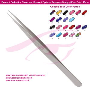 Dumont Collection Tweezers, Dumont Eyelash Tweezers Straight Fine Point 15cm
