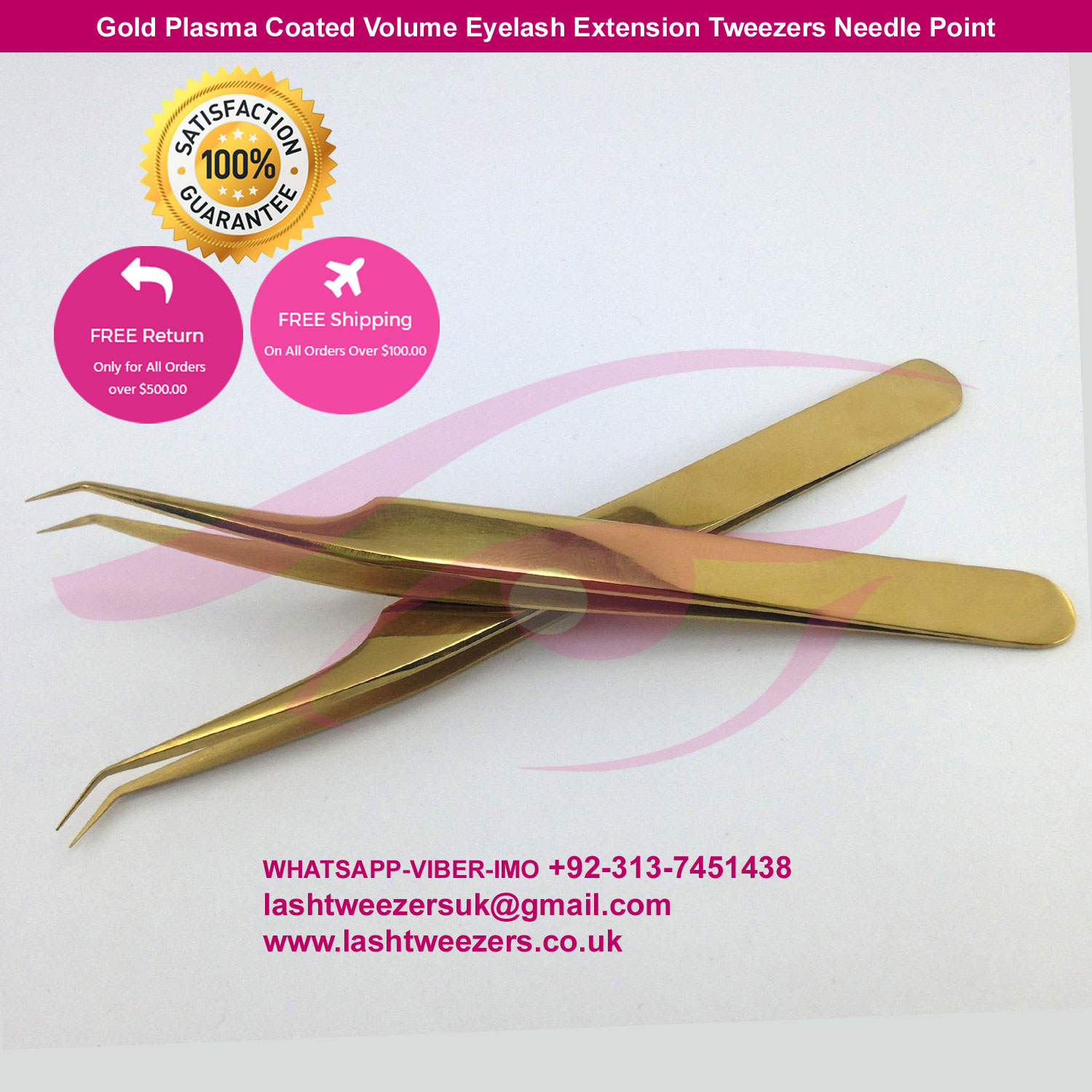 Gold Plasma Coated Volume Eyelash Extension Tweezers Needle Point