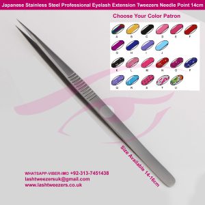 Japanese-Stainless-Steel-Professional-Eyelash-Extension-Tweezers-Needle-Point-14cm