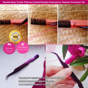 Needle Nose Purple Plasma Coated Eyelash Extensions Tweezer Precision Tip