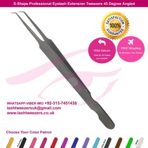 S-Shape Professional Eyelash Extension Tweezers 45 Degree Angled