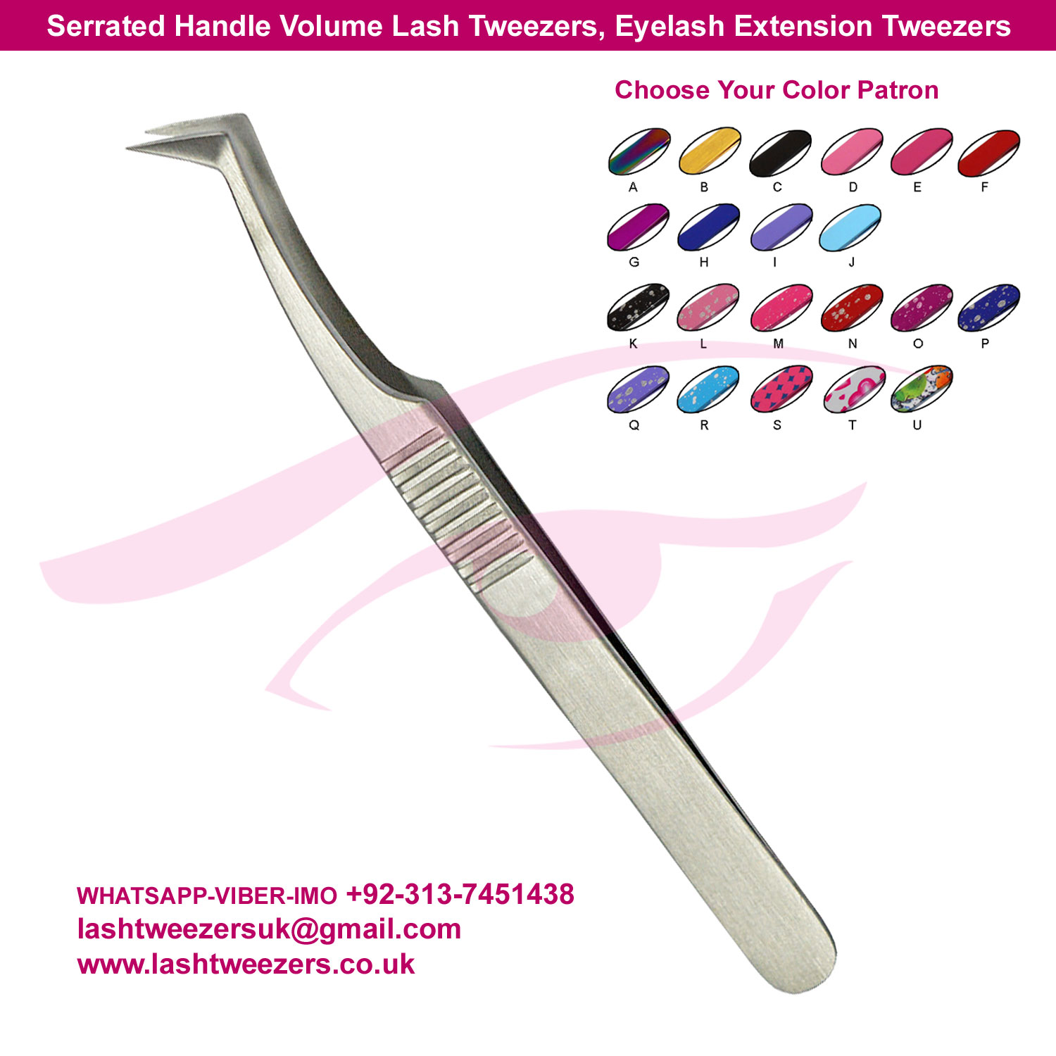 Serrated Handle Volume Lash Tweezers, Eyelash Extension Tweezers