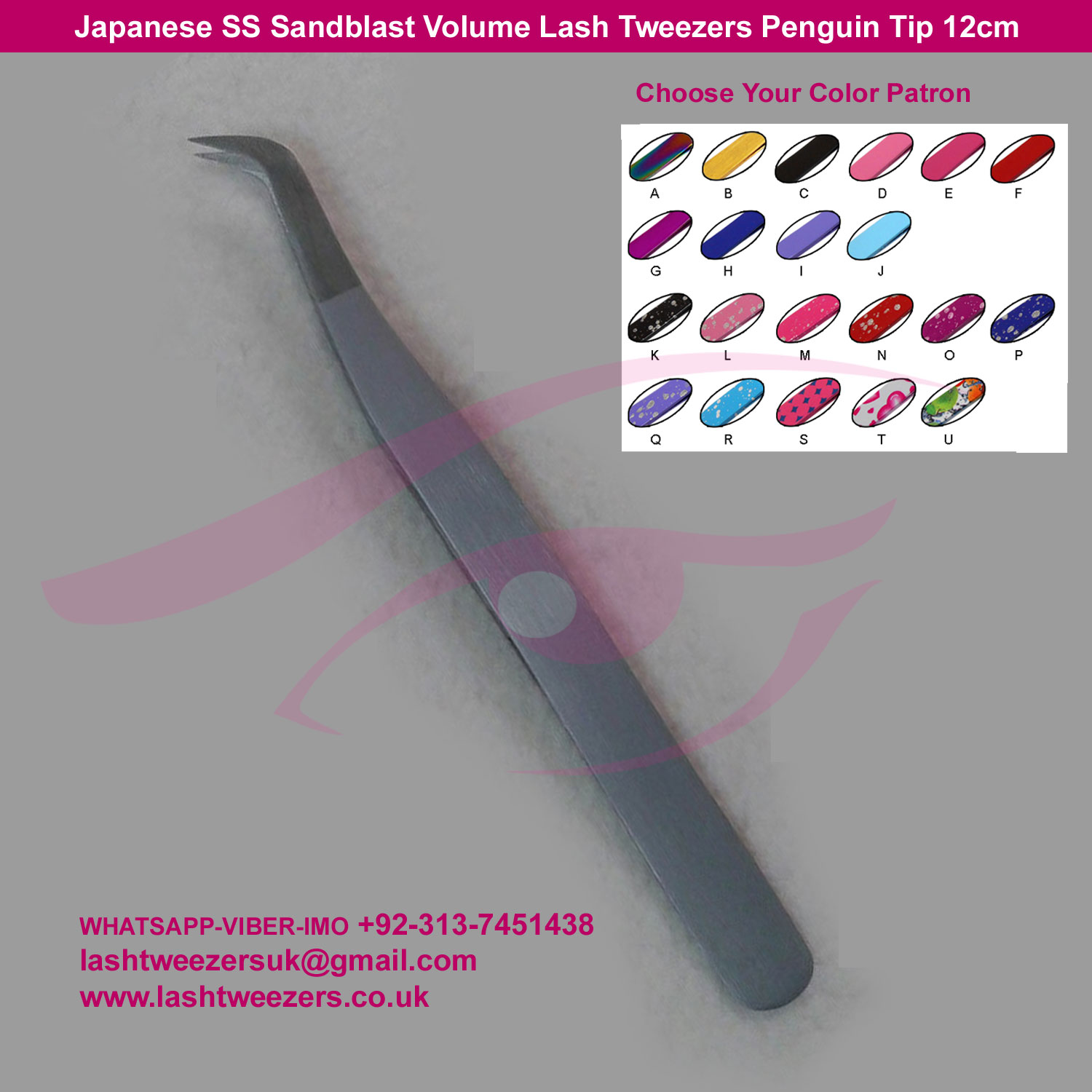 Japanese SS Sandblast Volume Lash Tweezers Penguin Tip 12cm