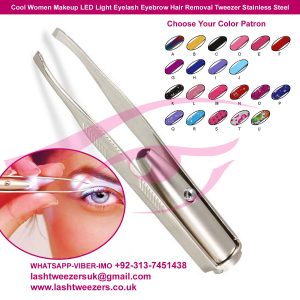Cool Women Makeup LED Light Eyelash Eyebrow Hair Removal Tweezer Stainless Steel