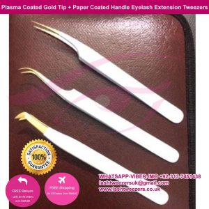 Plasma Coated Gold Tip + Paper Coated Handle Eyelash Extension Tweezers