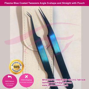 Plasma Blue Coated Tweezers Angle S-shape and Straight with Pouch