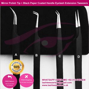 Mirror Polish Tip + Black Paper Coated Handle Eyelash Extension