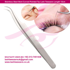 Stainless Steel Bent Curved Pointed Tip Lash Tweezers Length 12cm