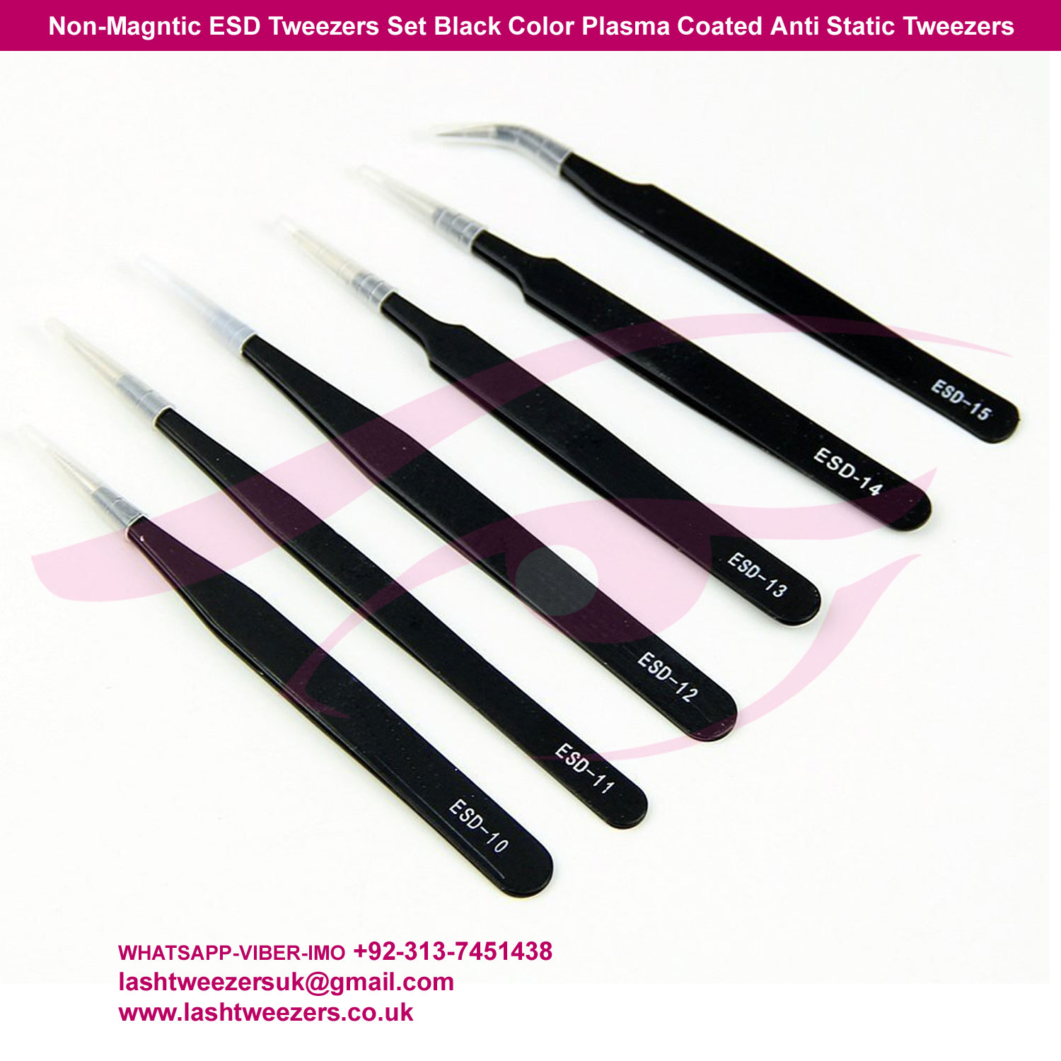 Non-Magntic-ESD-Tweezers-Se Non-Magntic ESD Tweezer Set Black Color Plasma Coated Anti Static Tweezer