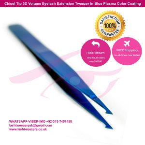 Chisel Tip 3D Volume Eyelash Extension Tweezer In Blue Plasma Color Coating