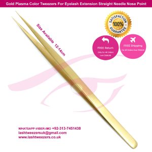 Gold Plasma Color Tweezers For Eyelash Extension Straight Needle Nose Point