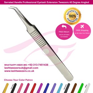 Serrated Handle Professional Eyelash Extension Tweezers 45 Degree Angled