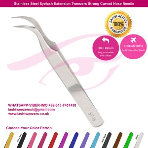 Stainless Steel Eyelash Extension Tweezers Strong Curved Nose Needle