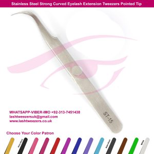 Stainless Steel Strong Curved Eyelash Extension Tweezers Pointed Tip