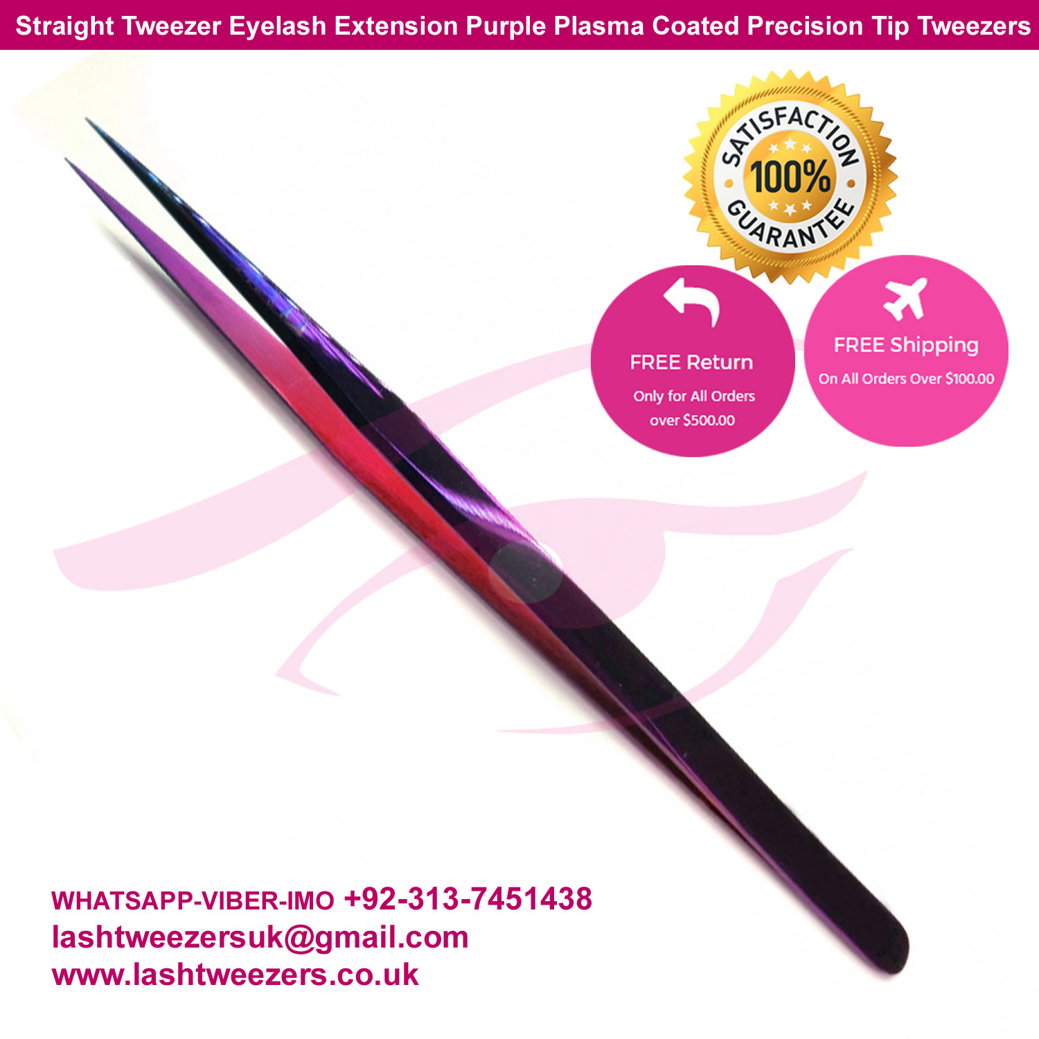 Straight Tweezer Eyelash Extension Purple Plasma Coated Precision Tip Tweezers Straight Tweezer Eyelash Extension Purple Plasma Coated Precision Tip Tweezers