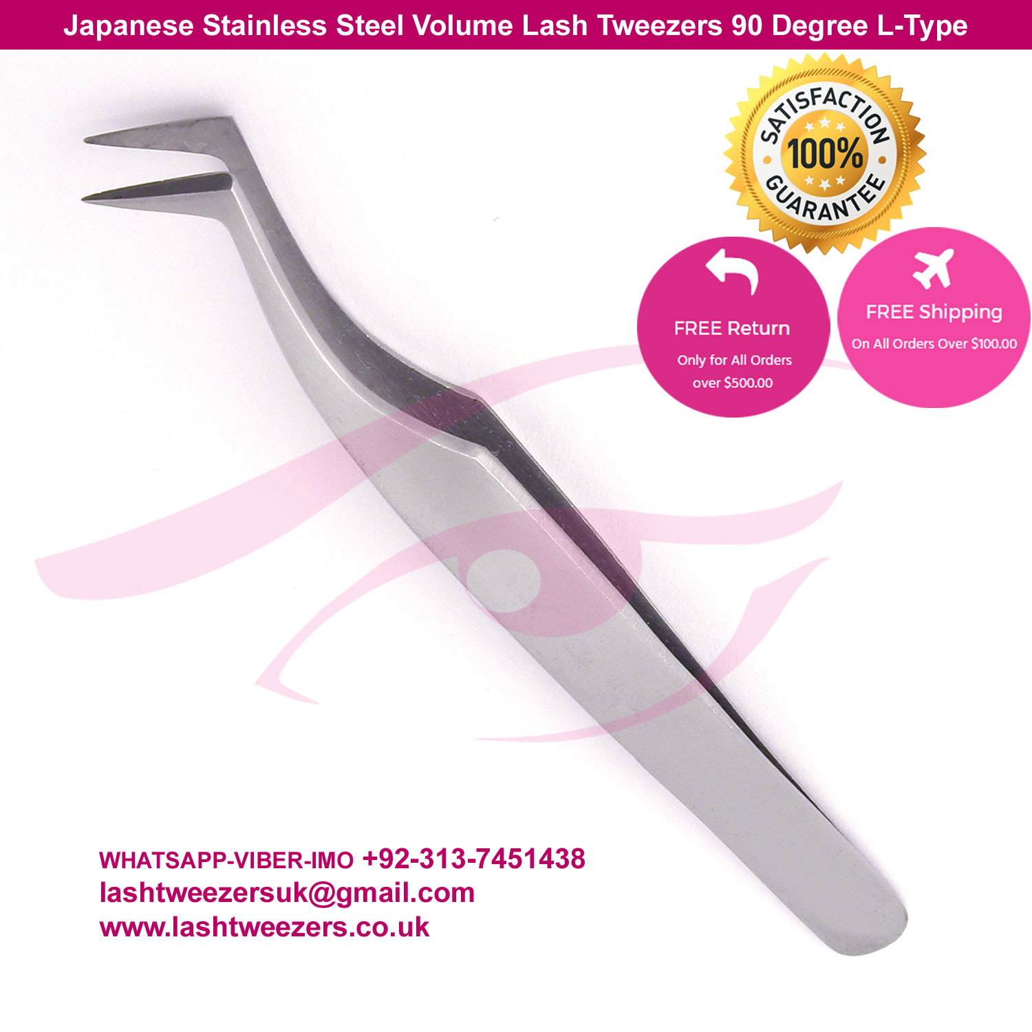 Japanese Stainless Steel Volume Lash Tweezers 90 Degree L-Type