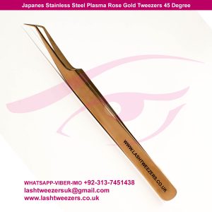 Japanese Stainless Steel Plasma Rose Gold Tweezers 45 Degree