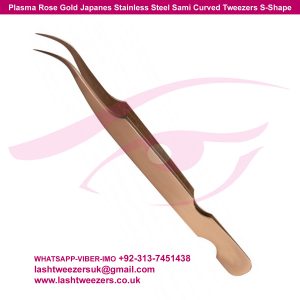 Plasma Rose Gold Curved Tweezers Japanese SS Sami S-Shape